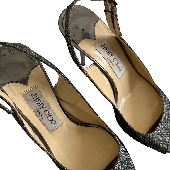 Jimmy Choo Nova Glitter Open Toe Sling Back Heels Silver Size 36.5 - Picture 8 of 12